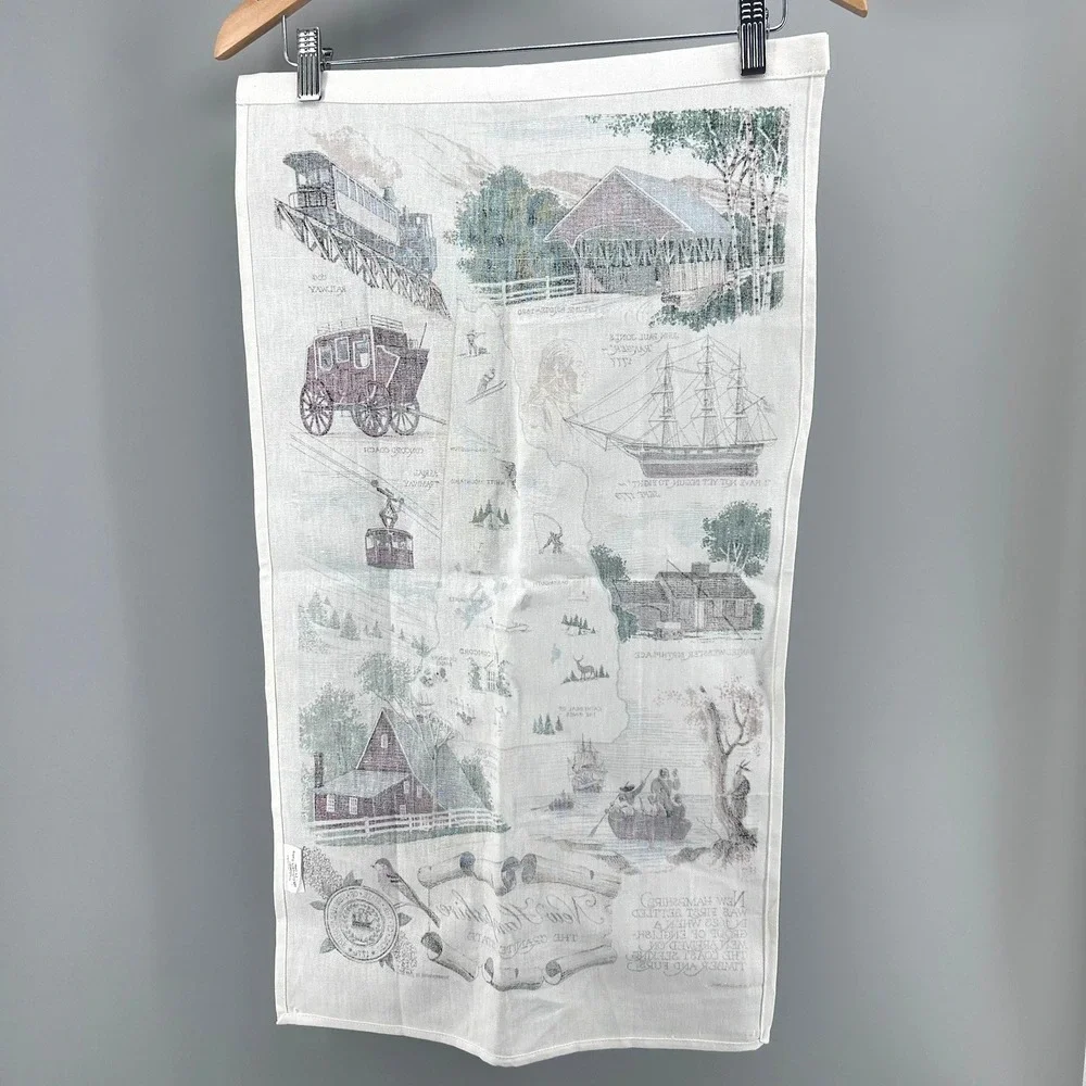 VTG Kitchen Tea Towel Kay Dee Batchelder Linen New Hampshire TOURIST WALL ART